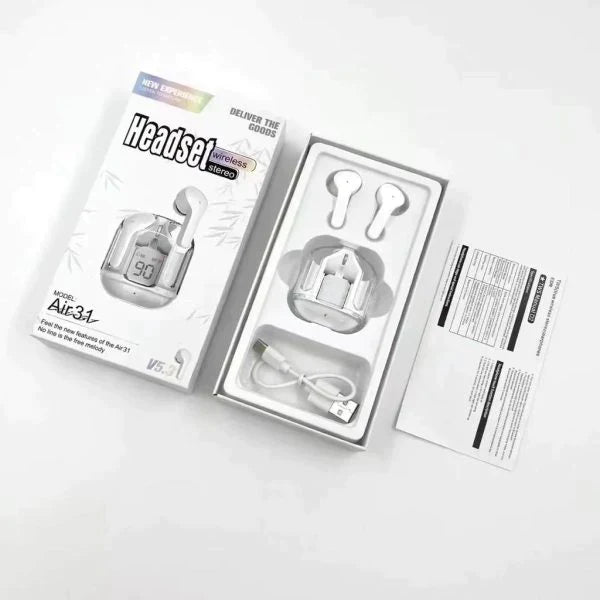 AIR31 EARBUDS WIRELESS CRYSTAL TRANSPARENT BODY ( FREE DELIVERY )
